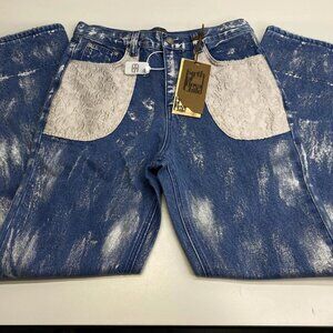 Birth Of Royal Child Men’s Embossed Silver Washed Denim Straight Jeans Size: L